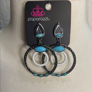 Paparazzi Silver and Turquoise Statement Earrings with White Circle